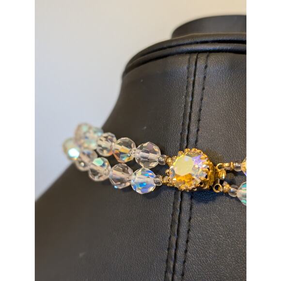 Vintage 1950s Double Strand Faceted Austrian AB Crystal Fancy Clasp Necklace - Picture 5 of 7